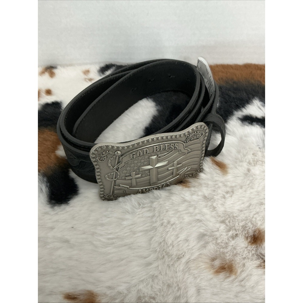 Cody James Men's Black Tooled Belt Antique Silver Finish 3D Buckle 40
